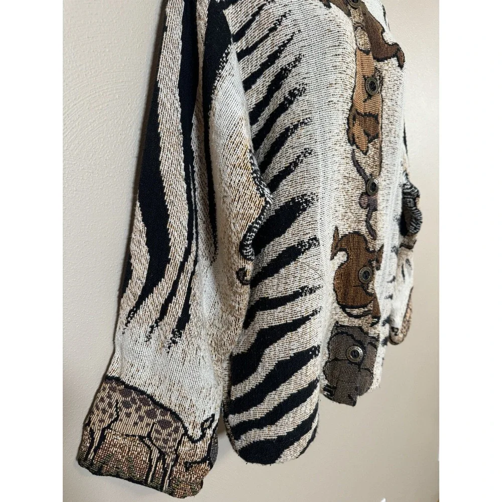 Vintage Sugar Street Women M Cotton‎ Weavers Animal Print Safari Tapestry Jacket